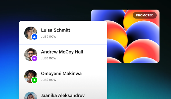 User interface of people appreciating, commenting, and following Behance content over a boosted project cover