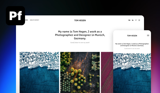An Adobe Portfolio icon and screenshots of an Adobe Portfolio website at desktop size and phone size