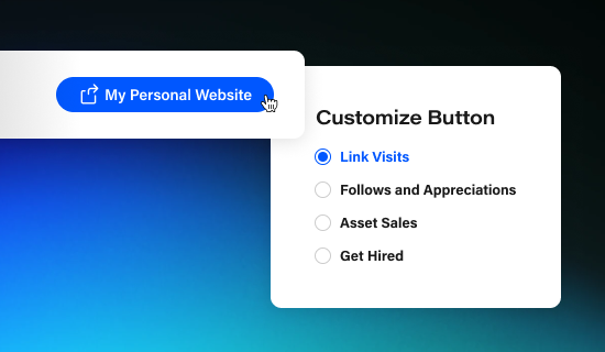 An illustration of a button with a cursor hovering on it, and four ways you can customize the button