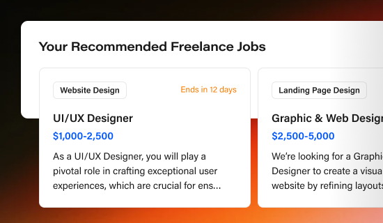 An interface of recommended freelance jobs, with two sample jobs visible